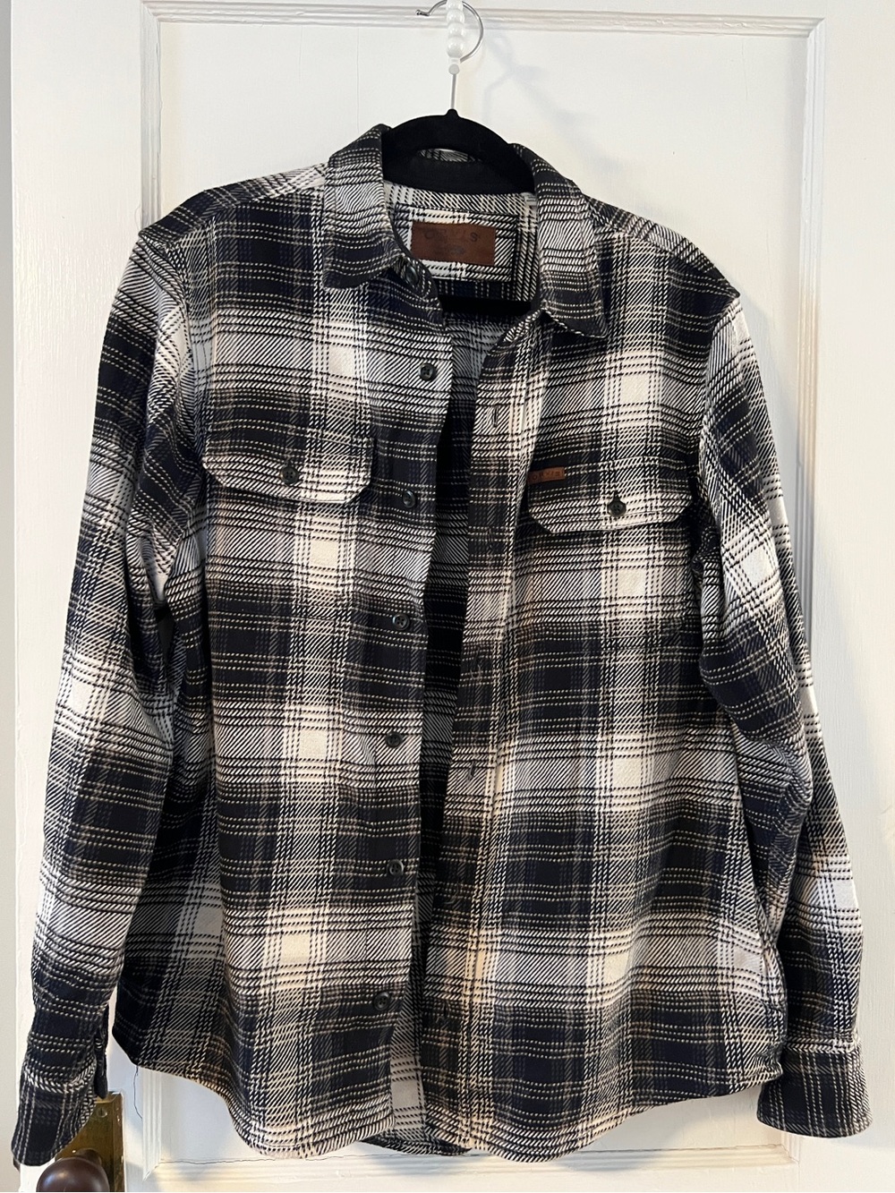 Orvis Heavyweight Flannel Shirt Shacket Black Gray White Plaid Size S Cabincore